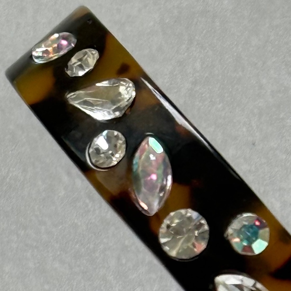 J. CREW Bracelet Bangle Tortoise Clear Faceted Crystals Gold Preppy (7-3/4") - Picture 7 of 7